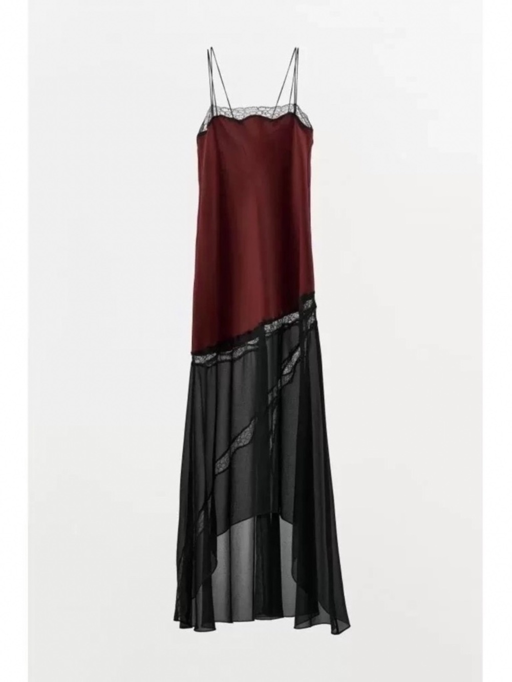 Zara Maxi Satin Lace Slip Dress. Small